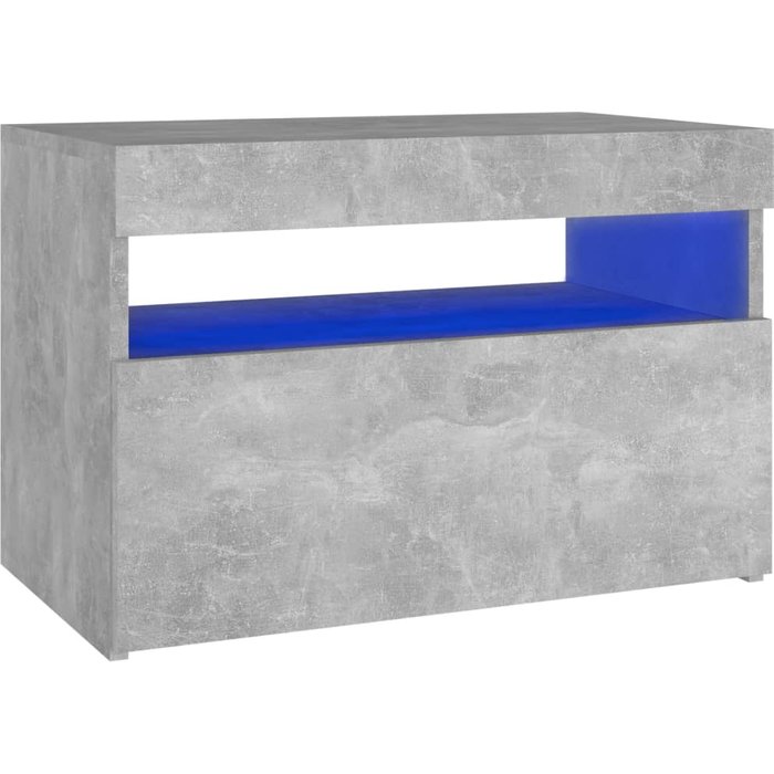 Mesita de noche con led contrachapada gris hormigón 60x35x40 cm - comfortxl