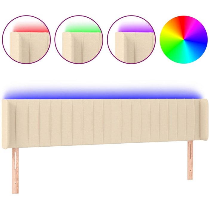 Cabecero cama - mueble cabecero con led de tela crema 183x16x78/88 cm