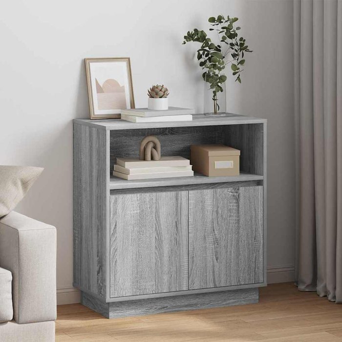 Aparador led, gris sonoma, 71 x 34,5 x 75 cm, madera de ingeniería.