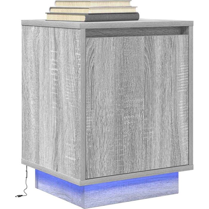 Mesita de noche con luces led sonoma grises, 38x34x50 cm - pangivo