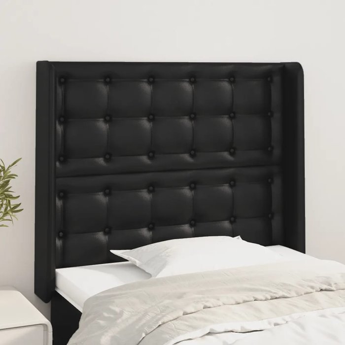 Cabecero con orejas negro 83x16x118/128 cm polipiel