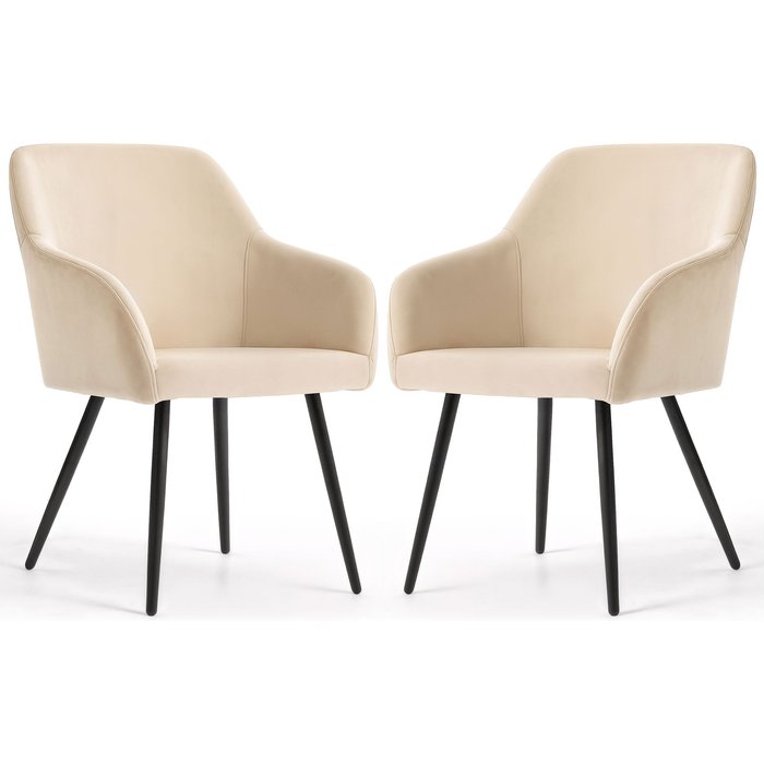 Juego de 2 sillas en terciopelo liso estelle beige patas negras