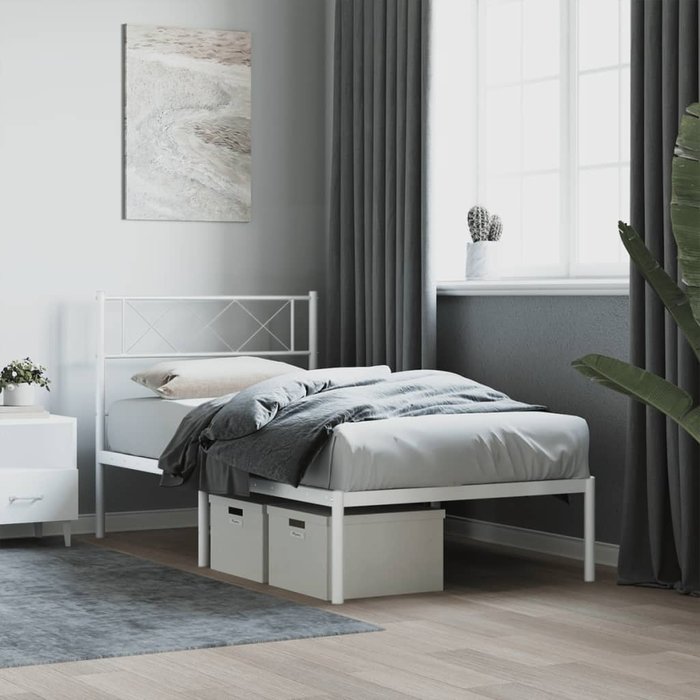 Vidaxl estructura de cama de metal con cabecero blanco 100x200 cm