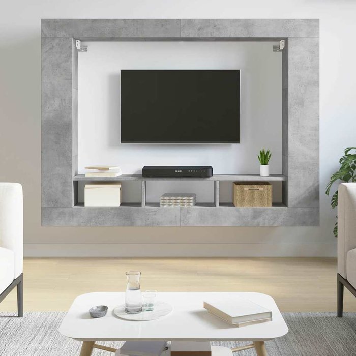 Mueble de tv de madera de ingeniería gris hormigón 152x22x113 cm