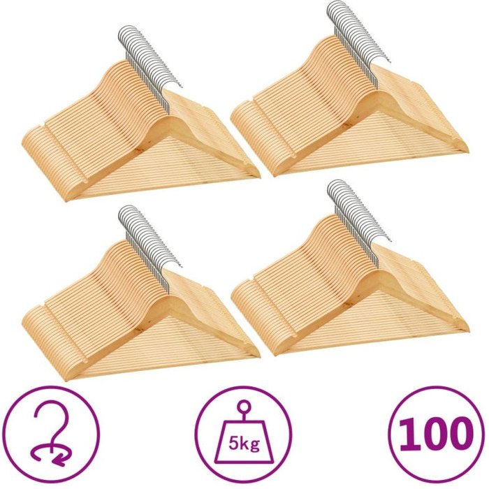 Vidaxl juego de perchas para ropa 100 uds antideslizantes madera dura