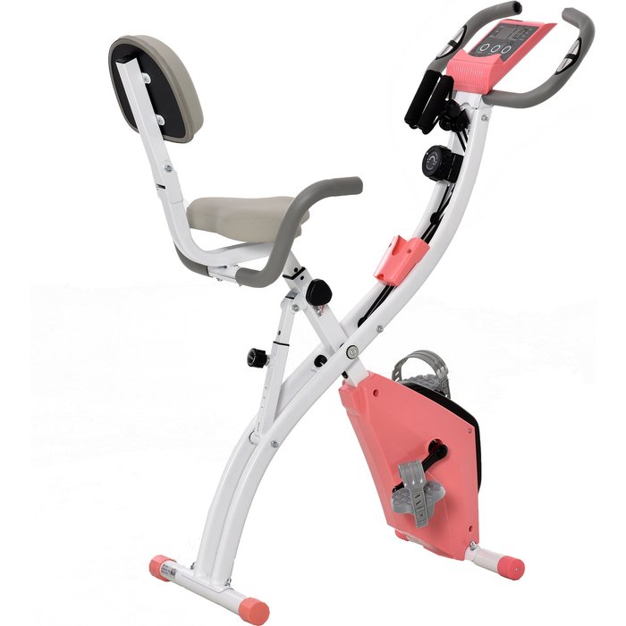 Bicicleta estática homcom acero, abs, pvc rosa 105x48x118 cm