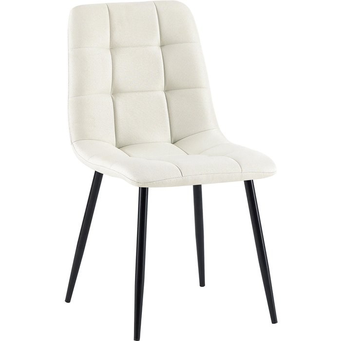 Silla de comedor x1 costura cuadrada tela crema patas de metal negro 10_0001979