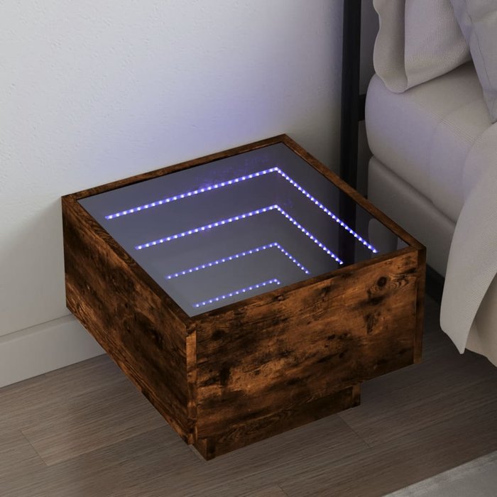 Mesita de noche con led infinity roble ahumado 40x40x30 cm