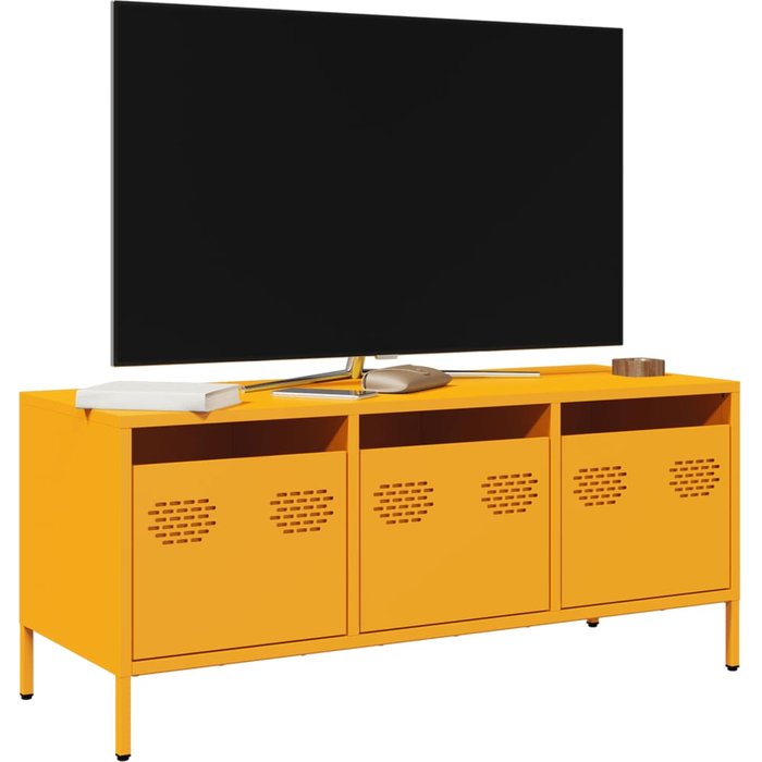 Mueble de tv amarillo mostaza, 101,5x39x43,5 cm, acero laminado en frío