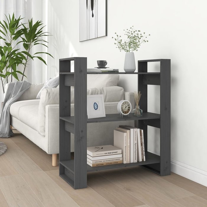 Librería/separador de ambientes gris 80x35x91 cm pino macizo