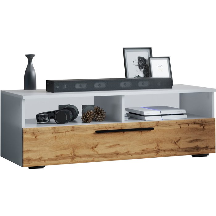 Vcm muebles de tv arila blanco / roble de miel h. 39 x b. 115 x t. 40 cm