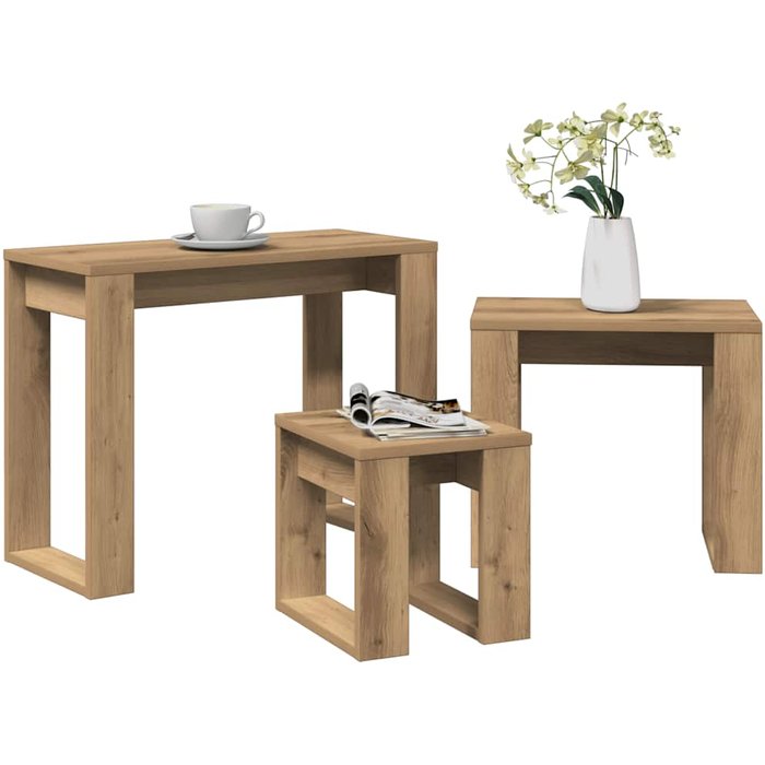 Mesas apilables 3 uds madera de ingeniería roble artisan