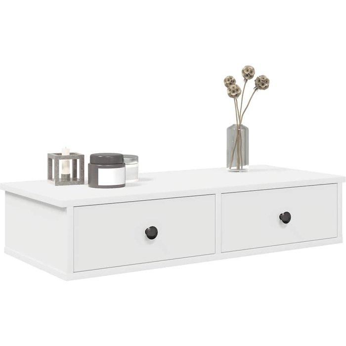 Estantería de pared con cajones, blanca, 80x34x17 cm, madera de ingeniería.