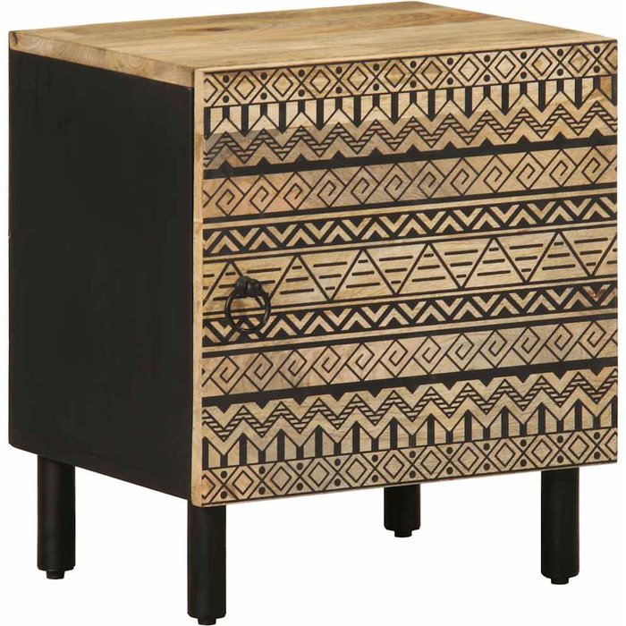 Mesita de noche negra 40x33,5x46 cm madera maciza de mango en bruto