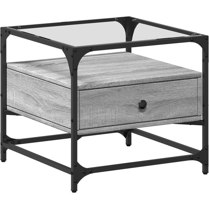 Mesa de centro sonoma de acero gris con tapa de cristal, 50x50x45 cm - comfortxl