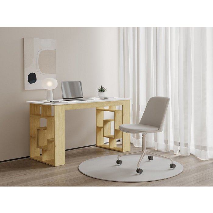 Escritorio con 10 estantes - color: natural y blanco - joviso