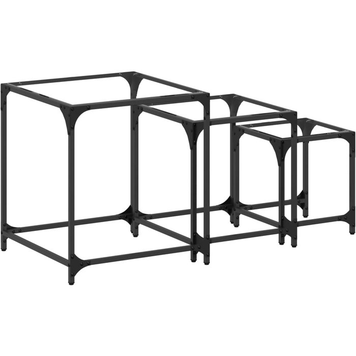 Mesas de centro nido 3 piezas tapa de cristal transparente acero