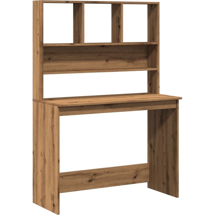 Escritorio con estantes artesanales de roble madera contrachapada