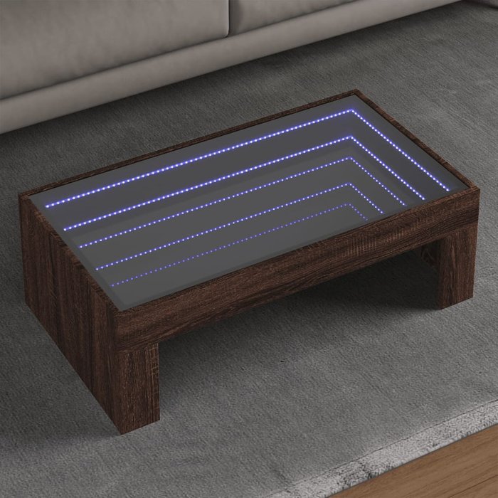 Mesa de centro con infinity led marrón roble 90x50x30 cm