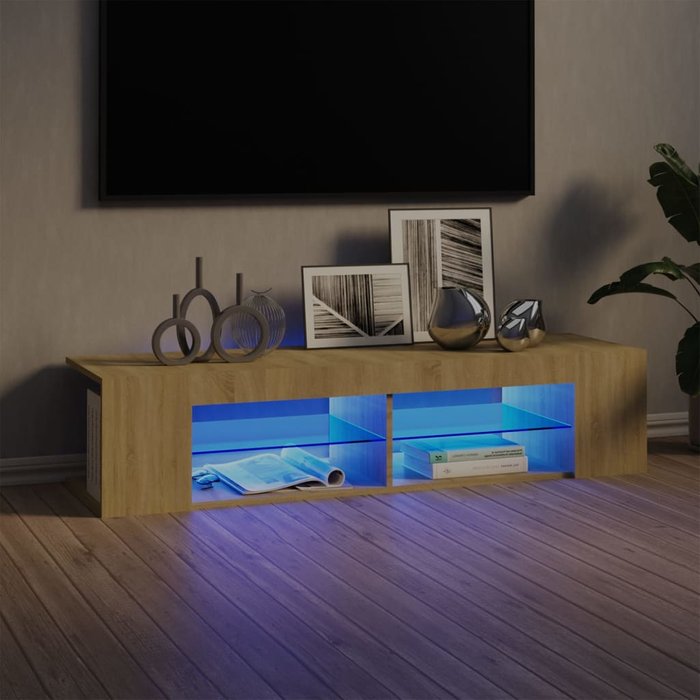 Mueble de tv con luces led roble sonoma 135x39x30 cm - comfortxl