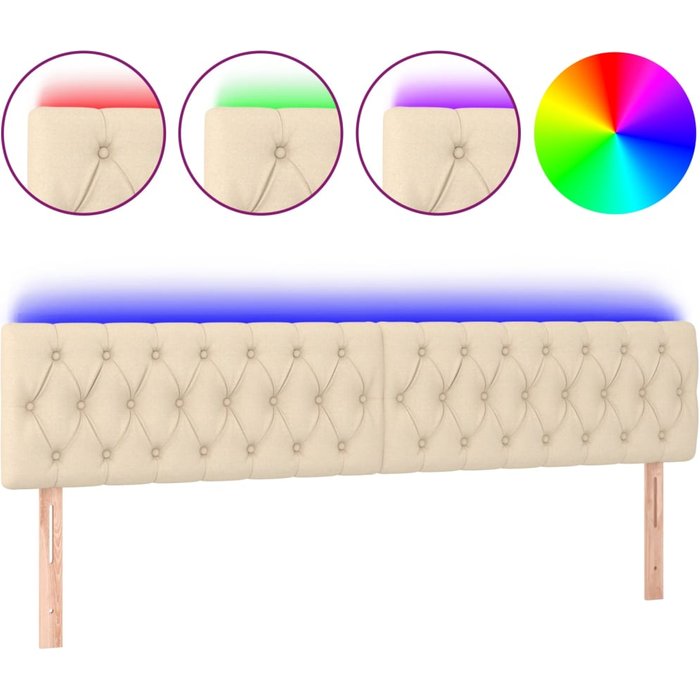 Cabecero cama - mueble cabecero con led de tela color crema 200x7x78/88 cm