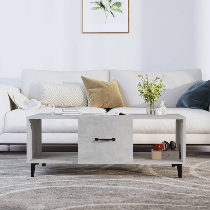 Mesa de centro gris hormigón 102x50x40 cm madera contrachapada