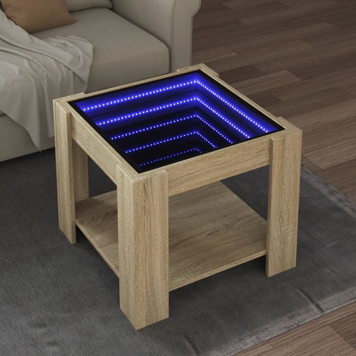 Mesa de centro y led madera ingeniería roble sonoma 53x53x45 cm