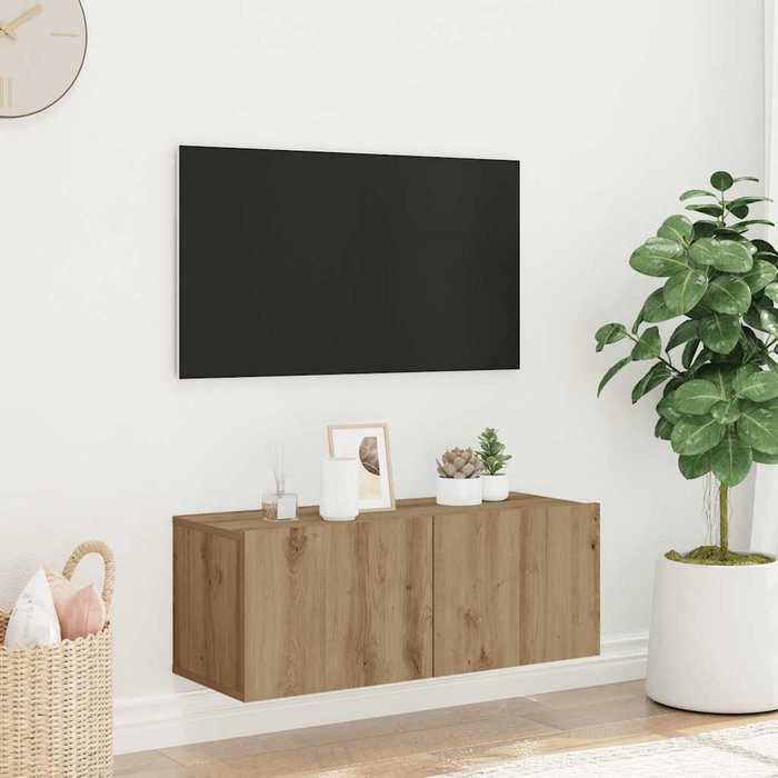 Mueble de tv de pared de roble hecho a mano, 80x30x30 cm, madera de ingeniería
