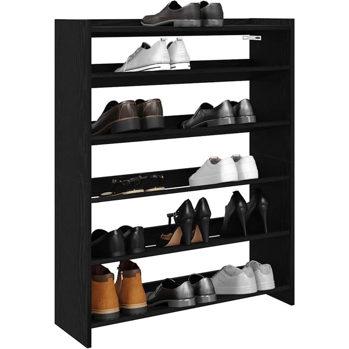 Zapatero negro de 80x25x100 cm, de madera de ingeniería.