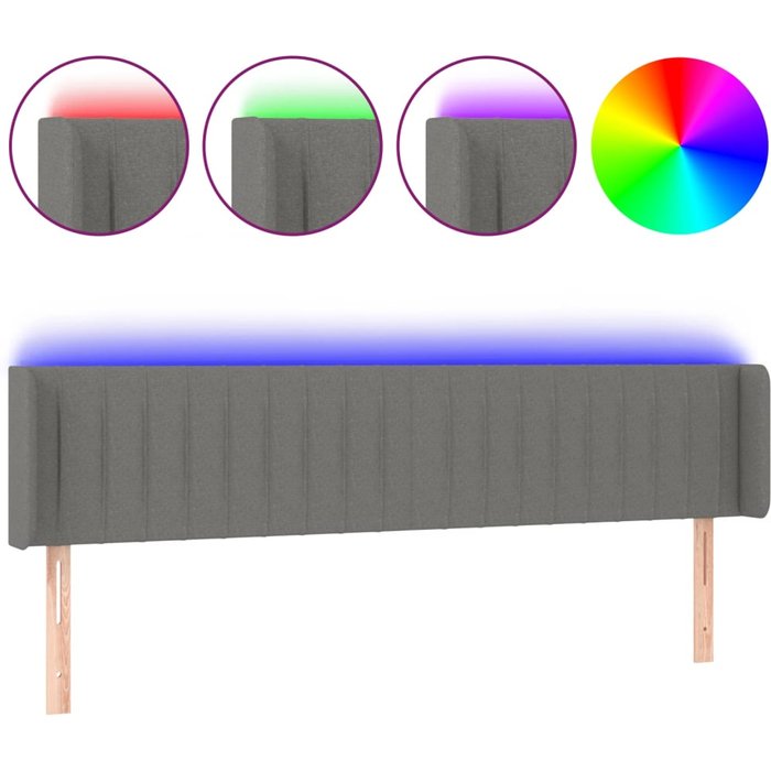 Cabecero cama - mueble cabecero con led de tela gris oscuro 183x16x78/88 cm