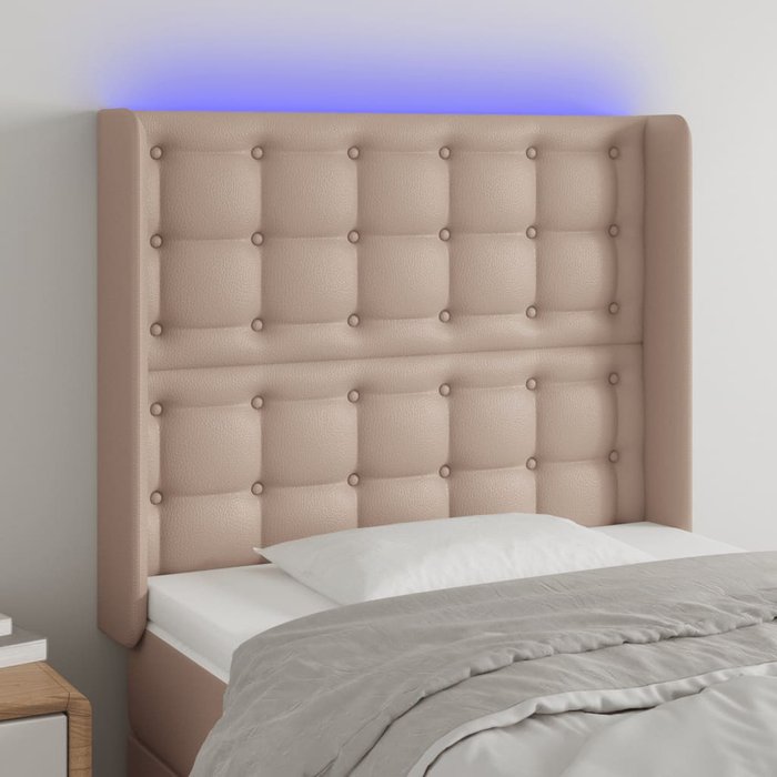 Cabecero led cappuccino 103x16x118/128 cm piel sintética - comfortxl