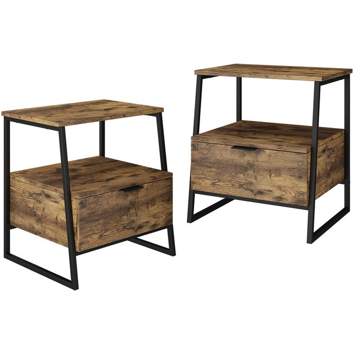 Vicco mesilla de noche lunor, roble rústico/negro, lote de 2