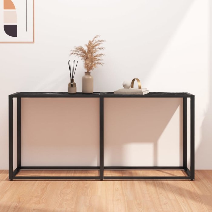 Mesa consola mármol negro 160x35x75,5 cm vidrio templado