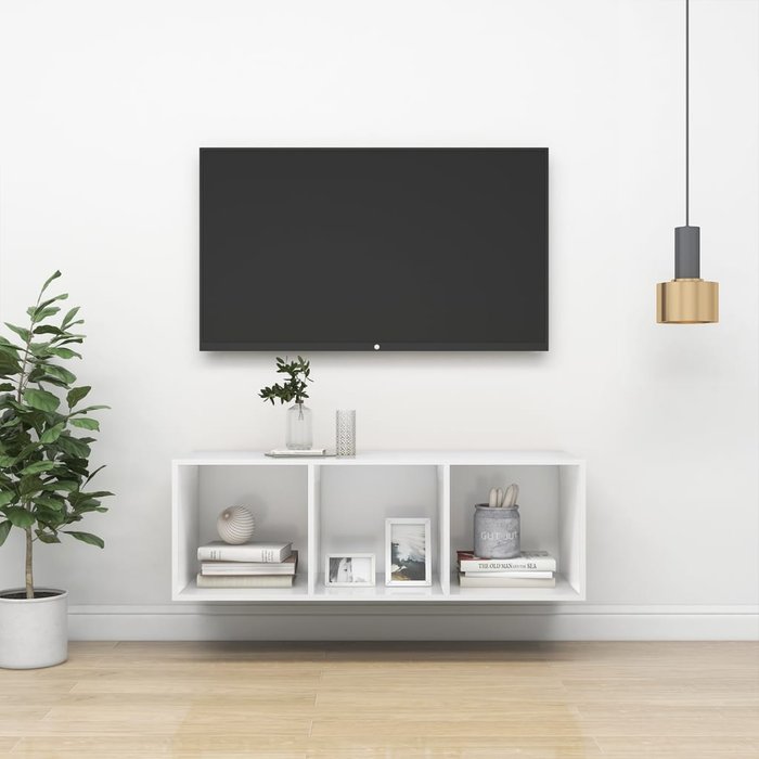 Mueble tv de pared aglomerado blanco 37x37x107 cm