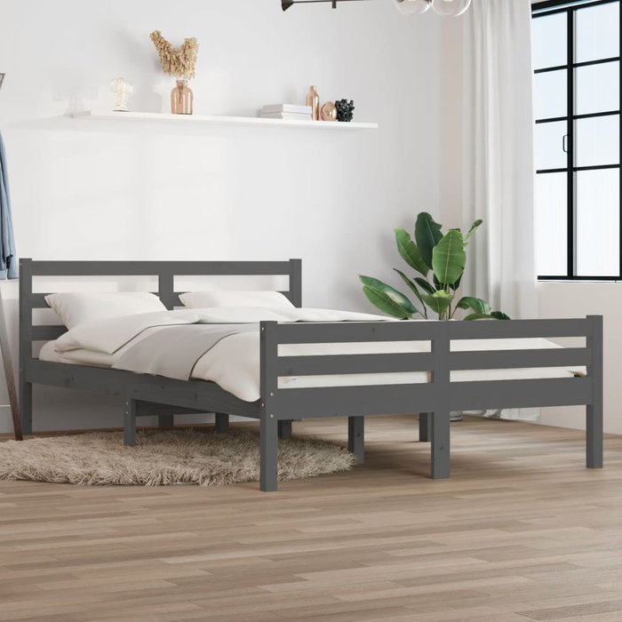 Vidaxl estructura de cama de madera maciza gris 140x190 cm