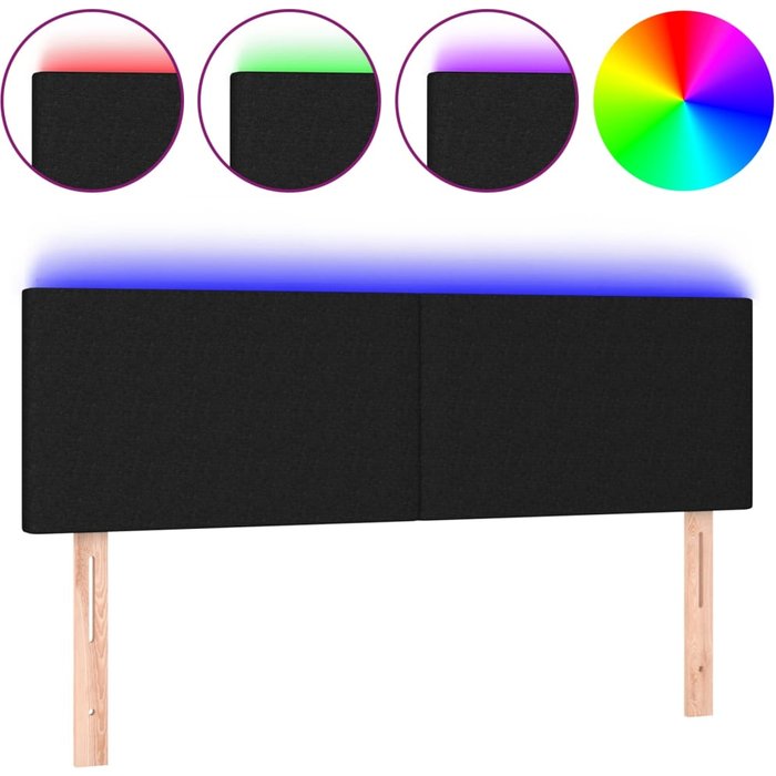 Cabecero cama - mueble cabecero con led de tela negro 144x5x78/88 cm