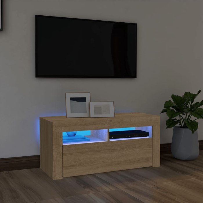 Maison exclusive - mueble de tv con luces led roble sonoma 90x35x40 cm