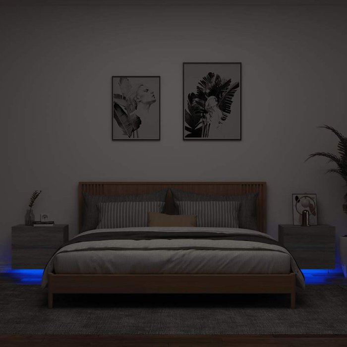 Mesitas de noche de pared con luces led 2 unidades gris