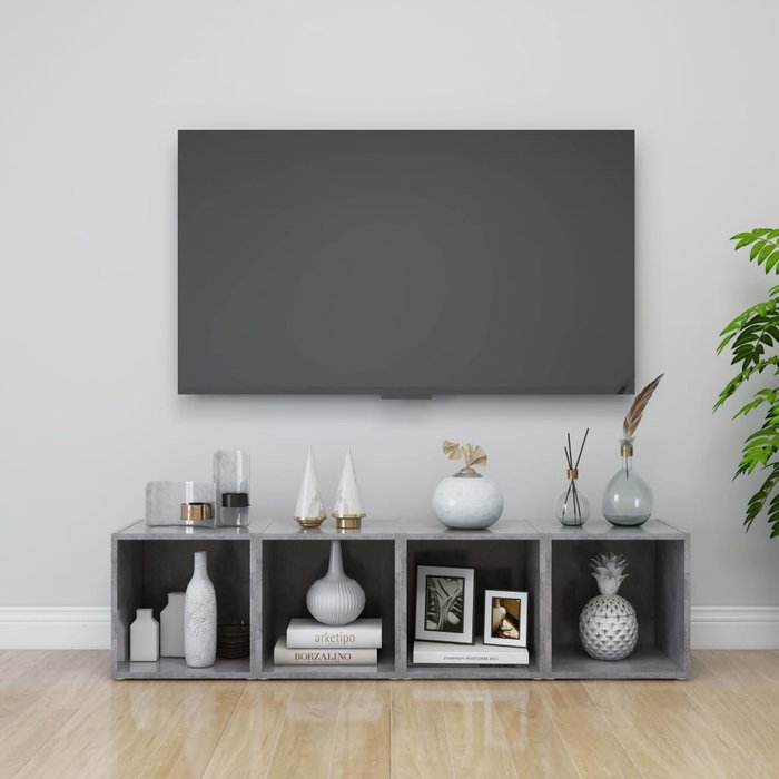 Mueble de tv de 4 piezas, gris hormigón, 37x35x37 cm, madera de ingeniería