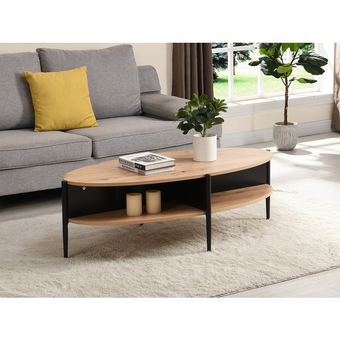 Mesa de centro con 4 estantes de mdf y metal - natural claro y negro - evaro