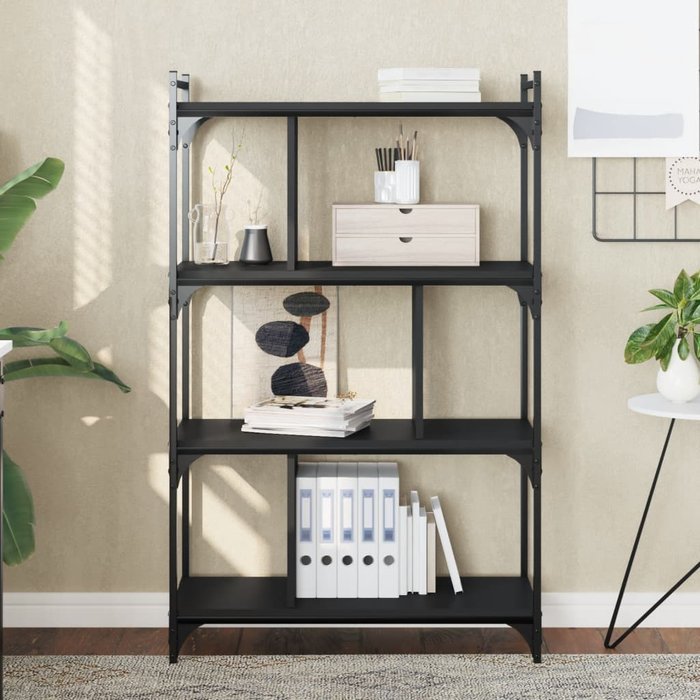 Librería de 4 niveles, negra, 76x32x123 cm, madera de ingeniería. - pangivo