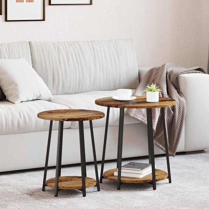 Conjunto de mesas auxiliares 2 piezas madera vieja y negro