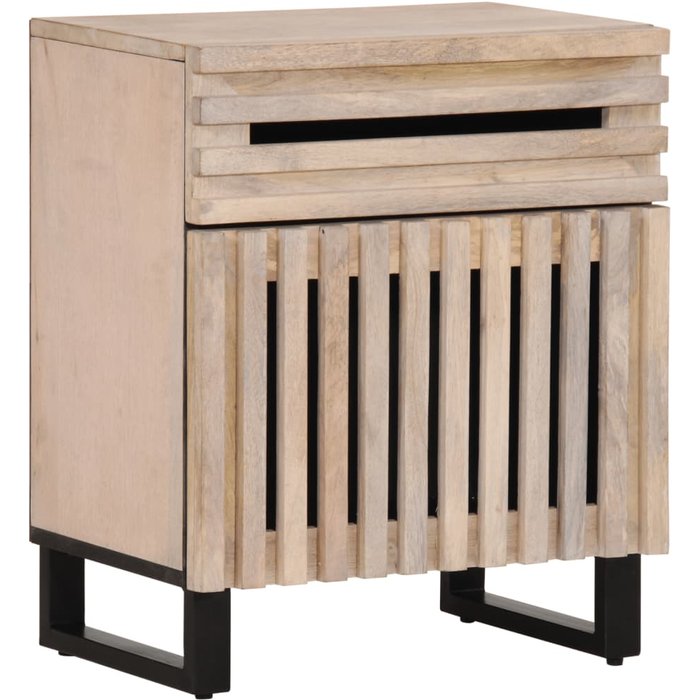 Mesita de noche blanca 50x34x60 cm madera maciza de mango