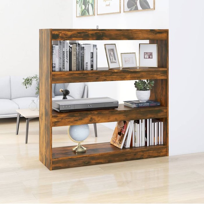 Librería/separador de ambientes de roble ahumado, 100x30x103 cm - pangivo