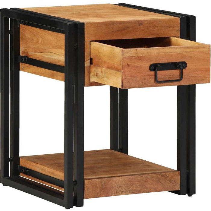 Mesita de noche marrón de 40 x 40 x 50 cm, de madera maciza de acacia.