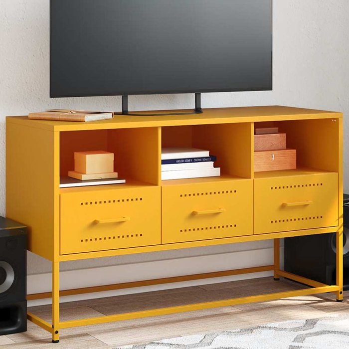 Mueble de tv amarillo mostaza, 100,5x39x60,5 cm, acero