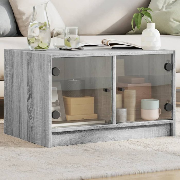 Mesa de centro con puertas de cristal sonoma gris 68x50x42 cm