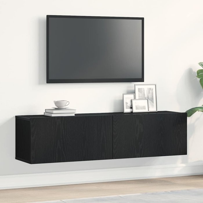 Mueble de tv de madera de roble negro 120x30x30,5 cm