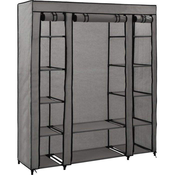 Armario con compartimentos y varillas tela gris 150x45x176 cm - comfortxl