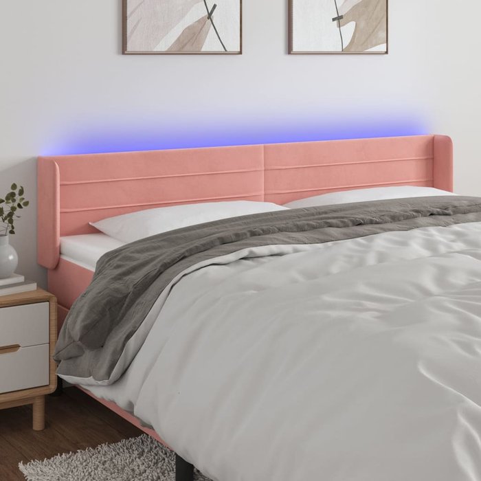 Cabecero con led de terciopelo rosa 163x16x78/88 cm